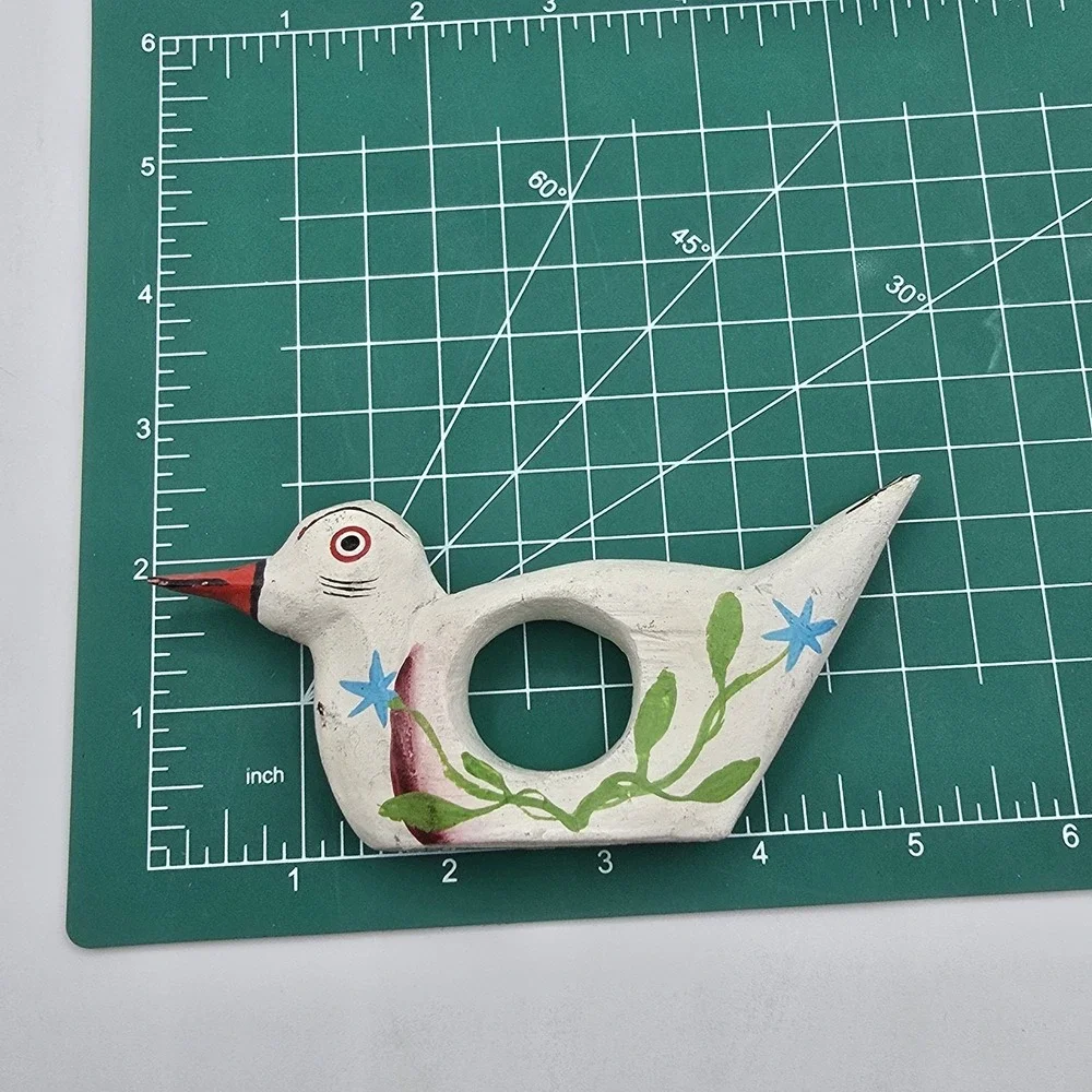 Lot Of 4 Hand Painted Artisan‎ Folk Art Chicken Bird Wooden Napkin Ring Holder
